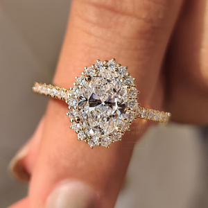 Unique Premium Quality Oval Cut Halo Setting <b>Ring</b> Stylish Jewelry Daily Wear Wedding Party Gift Available For Affordable Price - Product Image 1