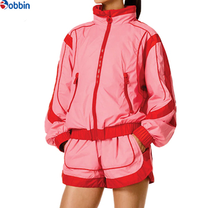 Conjunto de chándal de verano de hip hop de 2 piezas para mujer, top liso, chaqueta corta cortavientos con cremallera de algodón, estilo urbano informal personalizado - Product Image 3