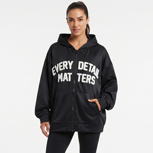 Sweat-shirt à capuche oversize pour femme en polyester/coton, manches longues, broderie chenille, vêtements de sport, longueur standard, coupe-vent - Product Image 3