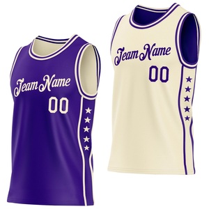 Maillot de basket-ball réversible personnalisé, violet et crème, en mesh, avec impression sublimée du nom de l'équipe, 00, unisexe, vêtements de sport pour adultes - Product Image 1