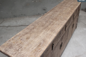 Reclaimed Elm Sideboard Ten Drawer Rustic Wooden Storage <b>Cabinet</b> Four Door Farmhouse Buffet Pale <b>Grey</b> Vintage Dining Furniture - Product Image 2