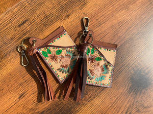 เคสใส่บัตรหนัง ATM ลายดอกไม้แท้มีสไตล์ทันสมัยเคสใส่บัตรมีพู่ห้อยแฟชั่นตะวันตกขนาดเล็กน่ารักมาใหม่พร้อมพวงกุญแจ - Product Image 2