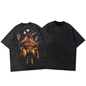 T-shirt noir surdimensionné pour homme avec imprimé de personnage d'anime, col rond, manches courtes, style streetwear, tissu en jersey de coton - Product Image 6