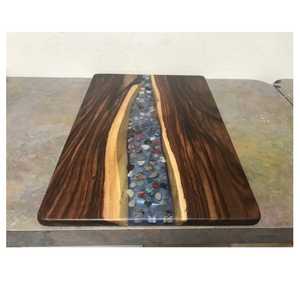 Planche à découper de luxe en résine et bois d'acacia, motif vague marine bleue, plateau de service en époxy, plateau à fromages et charcuteries, vente en gros - Product Image 6
