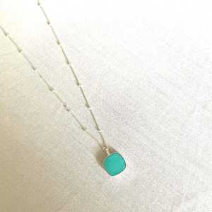 Turquoise Square Pendant Sterling Silver Adjustable <b>Chain</b> Blue Stone Children's Rhodium Plated Handmade Necklace Jewelry - Product Image 2