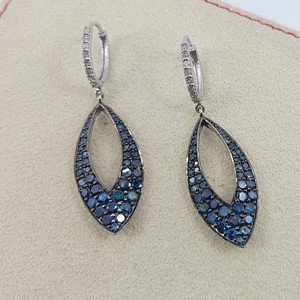 3.00 Cttw Round Cut White & Color Enhanced Blue Natural Diamond Tear Drop <b>Dangle</b> <b>Earrings</b> for Women in 925 <b>Sterling</b> <b>Silver</b> - Product Image 2