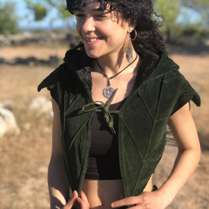 Handmade Leaf Hooded Vest For Women Pixie Fairy Festival Clothing With Nature Design Perfect For Layering And Outdoor Events - Product Image 1