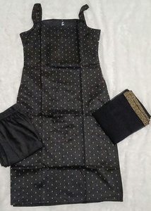 <b>Women</b> Black Sleeveless Cotton Foil Print <b>Kurta</b> Pant Dupatta Set Salwar Suit <b>for</b> Festive Party <b>for</b> <b>Women</b> Ethnic Fancy Wear - Product Image 3