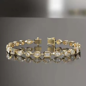 New Round Shape Diamond <b>Bracelet</b> Minimalist Yellow Gold Stackable <b>Bracelet</b> Romantic Anniversary Gift for Wife for Parties - Product Image 2