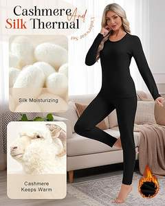 ชุดกางเกงในกันหนาวสำหรับผู้หญิง ชุดชั้นในแบบยาวสำหรับเล่นสกี ฤดูหนาว เสื้อและกางเกงขายาว (บุขนแกะสีดำ, ไซส์ XL) - Product Image 3