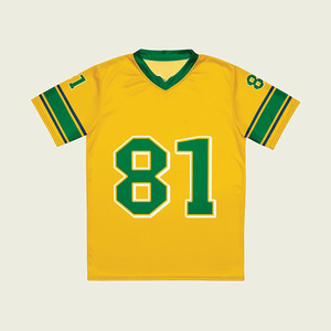 Proveedor de camisetas de fútbol americano personalizadas en color amarillo, diseños sublimados, impresión por transferencia, estilo vintage, corte holgado, malla, fabricadas en EE. UU. - Product Image 4