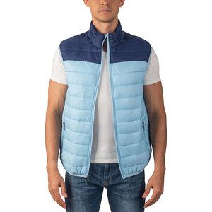 Two Tone Colour Block Puffer Vest <b>Men</b> Sky Blue <b>Navy</b> Quilted Insulated <b>Gilet</b> Sleeveless Wholesale OEM - Product Image 4
