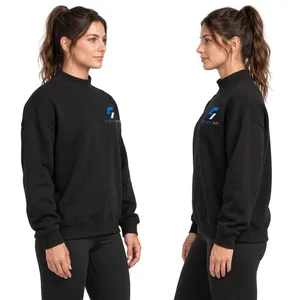 Custom <b>Women</b> Oversized Pullover <b>Black</b> Printed Mock Neck Streetwear <b>Sweatshirt</b> Full Sleeve Solid Knitted Breathable Eco-Friendly - Product Image 6