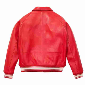 Blouson aviateur en cuir véritable vert menthe pour homme, col rabattable, fermeture éclair, couleur unie, décontracté, hiver, coupe-vent, fausse fourrure - Product Image 4