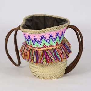 Moroccan Eco-Friendly Seagrass <b>Basket</b> Embroidered with Colorful Fringes BiyadinaStore's Mountain Bag - Product Image 2