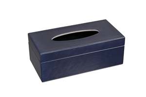 Caja de pañuelos y servilletero de cuero vegano de lujo, ecológico, con núcleo de MDF y detalles en azul marino para decoración de coches clásicos y oficinas. - Product Image 2