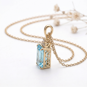 Colgantes y Dijes Finos de Aguamarina con Corte Esmeralda en Oro Blanco de 14K, Piedra de Nacimiento de Marzo, Liderazgo de Aries, Joyería de Lujo, Artículo de Venta Rápida 2 - Product Image 2