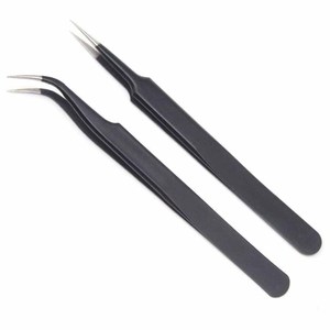 Pinces à cils en acier inoxydable noir, pinces à cils courbées et droites de précision pour salon d'extension de cils - Product Image 3