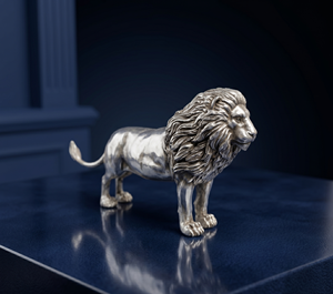 Ídolo de León Salvaje Plateado y Oxidado de Jaipur Metals |   100% Latón |   11 x 2.5 x 5.5 cm |   75 g |   Decoración del Hogar y Regalos - Product Image 1