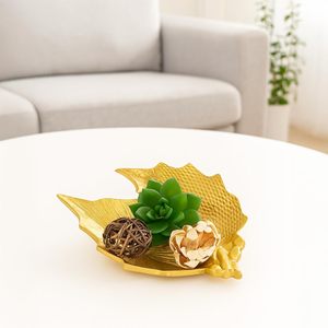 Plateau de service décoratif en aluminium en forme de feuille dorée pour fruits secs, plateau à collation, décoration d'intérieur, cadeau - Product Image 5