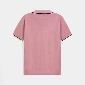 เสื้อโปโลแขนสั้นสีทึบสำหรับผู้ชาย เสื้อโปโลถักสีชมพูสำหรับฤดูร้อนแบบลำลอง - Product Image 6