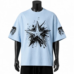 T-shirt d'été personnalisé pour homme, bleu clair, coton peigné premium 220 g/m², style streetwear, imprimé graphique, manches courtes, col rond - Product Image 5