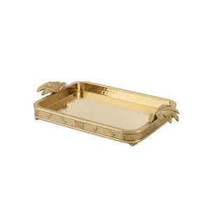 ถาดเสิร์ฟทองเหลืองหรูหรา ชุบทอง รูปทรงสี่เหลี่ยมผืนผ้า สำหรับใช้ในบ้านและโรงแรม วางบนโต๊ะ ใส่ขนมหวาน ของว่าง พร้อมหูจับ - Product Image 1