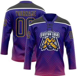 Maillots de hockey sur glace personnalisés haut de gamme, bleus, à motif géométrique, sublimés, pour l'entraînement, anti-humidité, de haute qualité, pour équipes de hockey - Product Image 6