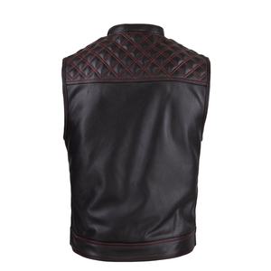 Gilet de moto en cuir 2022 nouveau biker style diamant point rouge noir peau d'agneau véritable gilet de moto en cuir - Product Image 6