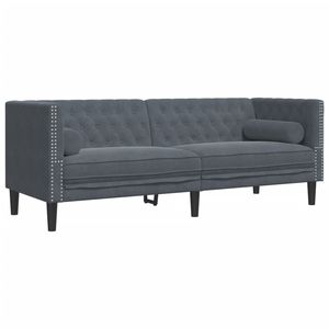 Juego de sofá Chesterfield de 2 piezas de terciopelo gris oscuro con refuerzos para decoración para sala de estar - Product Image 4