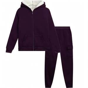 SPINE CRAFT <b>Purple</b> Fleece Tracksuit Hooded Drawstring Sweatshirt Side Pockets Casual Winter Outfit Full Length Regular Fit 100% - Product Image 1