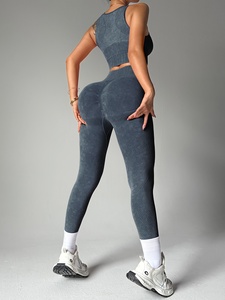 Conjunto de Tres Piezas de Alta Calidad, Ligero, de Color Sólido, Pantalones de Yoga Transpirables y Amigables con la Piel, de Spandex/Nailon, de Cintura Alta y Elásticos en Cuatro Direcciones - Product Image 4