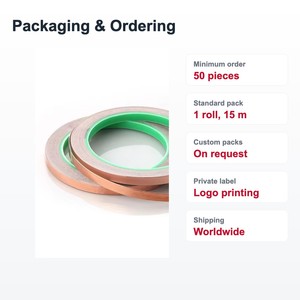 TECHINSTRO เทปทองแดงนำไฟฟ้า 12 มม. x 15 ม. พร้อมกาวนำไฟฟ้าสำหรับป้องกัน EMI ซ่อมแซม PCB สายดิน CFT-0012 - Product Image 4