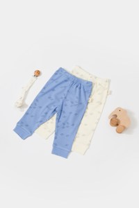 Pantalones con pies de algodón orgánico Unisex para recién nacidos, pantalones de punto de invierno blanco y azul, patrón de elefante, cintura elástica, ropa informal para bebés - Product Image 4