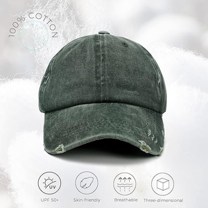 หมวกเบสบอลวินเทจสไตล์ดิสเทรส คุณภาพสูง ปรับขนาดได้ ผ้าฝ้าย หมวกทรงแด๊ด แคชชวล สตรีทแวร์ ปีกโค้ง แฟชั่นกลางแจ้ง - Product Image 4