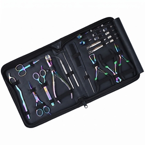 Kit de Extensiones de Cabello de Alta Resistencia con Estuche Negro, Pinza de Presión para Cinta Adhesiva, Cortador de Queratina, Tijeras de Afeitar y Tijeras de Entresacar - Product Image 1