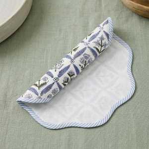 Blue Printed Check Floral Scalloped <b>Placemat</b> Bound Edge <b>Placemat</b> Elegant Tableware for <b>Dining</b> <b>Dining</b> <b>Table</b> <b>Placemat</b> Cottage - Product Image 3