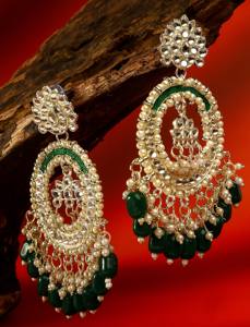 Lustre de luxe plaqué or, perles Kundan Chandbali, bijoux ethniques traditionnels indiens pour mariage, vente en gros, imitation perle incrustée - Product Image 2