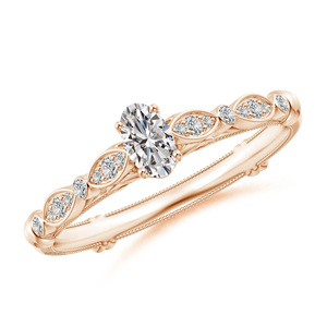Lab Grown Oval Cut Diamond Engagement Ring Vintage Marquise Leaf Bezel Band 10K 14K 18K Gold 925 935 Silver Custom Jewelry - Product Image 2