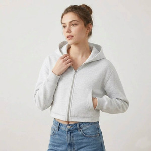 Women’s <b>Cropped</b> <b>Zip</b>-<b>Up</b> Hoodie Casual Fleece Sweatshirt Oversized Crop Hoodie for Women Streetwear <b>Zip</b> Jacket high quality - Product Image 2