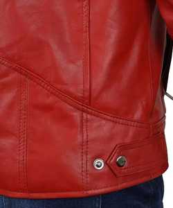 Chaqueta de Moto para Hombre, de Cuero Rojo, con Calefacción, Cuello Mao, Cierre de Cremallera, Corte Ajustado, Largo Regular, Color Sólido, Logotipo Frontal, para Invierno - Product Image 3