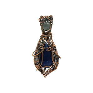 Collier pendentif fait main en labradorite bleue et lapis-lazuli, enroulé de fil, avec cordon, plaqué or 18 carats, en cuivre, forme poire, pierre précieuse, anniversaire - Product Image 1
