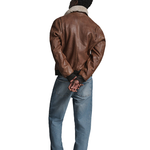 <b>Men</b> Real <b>Leather</b> Bomber <b>Jacket</b> Ribbed Cuffs Hem Lambskin Soft Lightweight Casual Streetwear OEM Custom Wholesale - Product Image 3