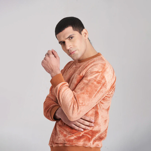 Men's Orange <b>Tie</b> <b>Dye</b> Fleece Tracksuit Full Sleeve Crew Neck Casual Jogging <b>Set</b> With Side Pockets Winter Wear - Product Image 5