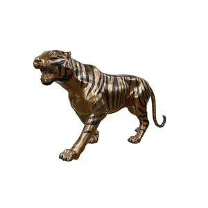 Figura de Tigre Dorada Hecha a Mano Contemporánea, Grabada con Impresión, Acabado Antiguo Pulido, Escultura Decorativa para el Hogar, para Decoración de Bodas y Regalo - Product Image 3