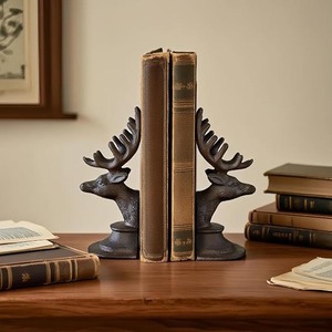Serre-livres décoratif en forme de tête de cerf, serre-livres robustes en fonte, décoration de bibliothèque vintage, serre-livres sculptural brun antique - Product Image 3