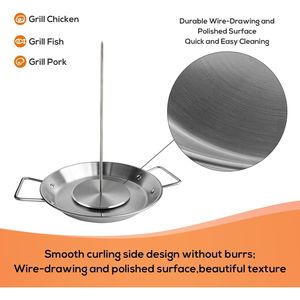 Al Pastor Stainless Steel Skewer Grill Removable Brazilian Spit Stand 3 Spikes 2 Brushes Anti-Scald Feature-for <b>BBQ</b> Accessories - Product Image 2