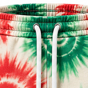 Custom <b>Mens</b> Tie Dye <b>Fleece</b> Sweat <b>Shorts</b> With Embroidery Elastic Waist Drawcord Side Pockets Wholesale Casual Streetwear Supplier - Product Image 4
