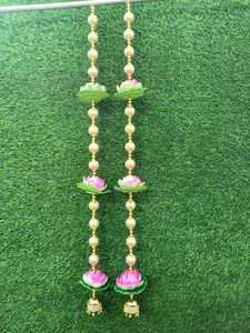 Guirlande suspendue en fleurs de lotus en mousse avec boules Gota et Ghungroo pour mariage indien, Diwali, temple de Ganesh, décoration murale et de porte - Product Image 6