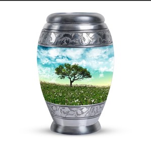Two Piece Aluminum Urn for Human Ashes Adult Size - Separate Lid Metal Cremation Urn - Removable Cover <b>Memorial</b> <b>Vase</b> for Funeral - Product Image 2
